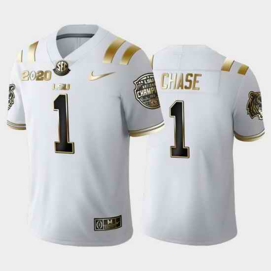 men's ja'marr chase lsu tigers white golden edition jersey 2020 national champions
